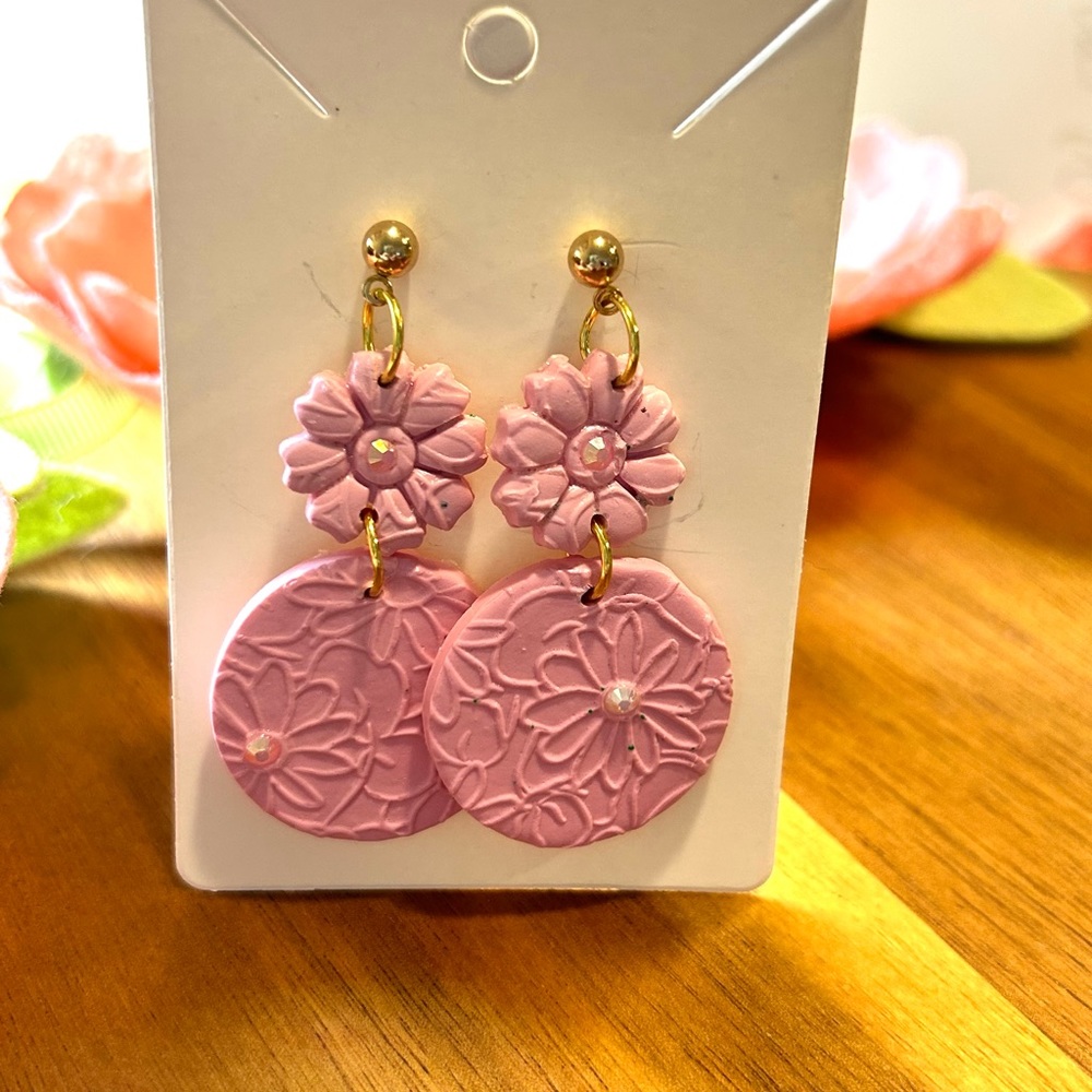 Pink and rhinestone earrings